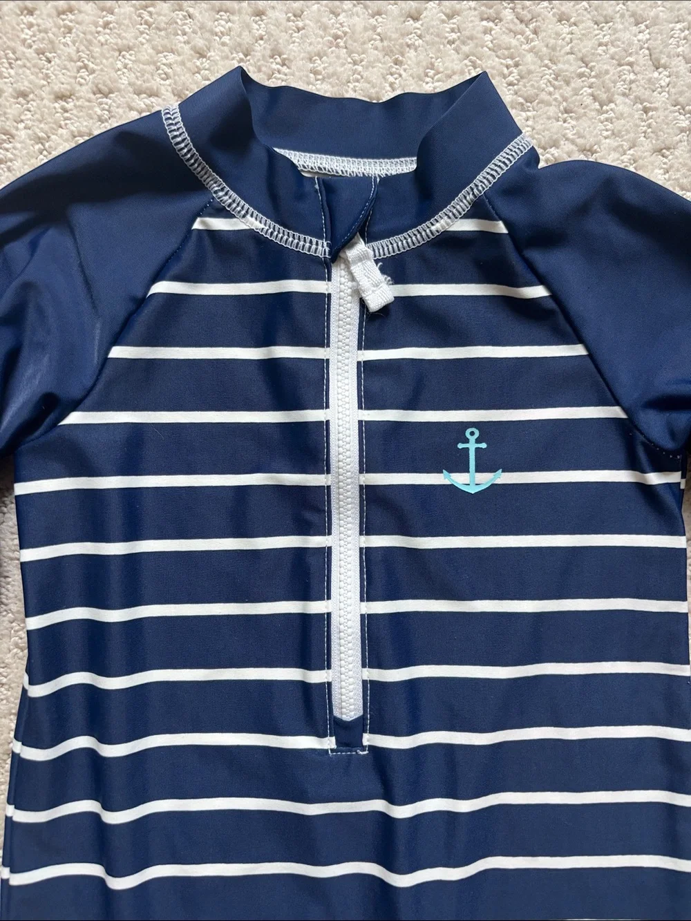 Carter's Navy and White Striped Long-Sleeve Rashguard with Anchor, Size 24m